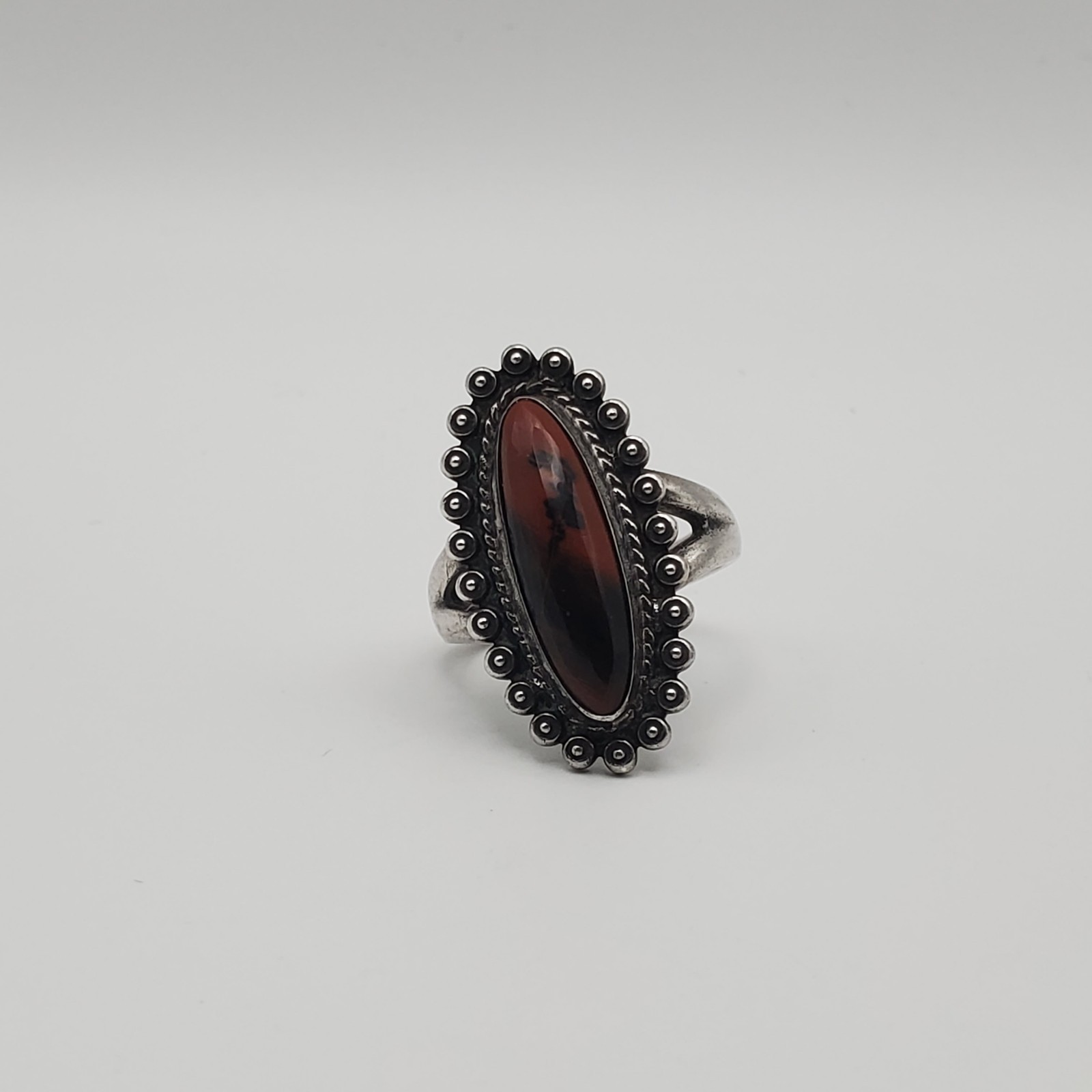 Southwestern Sterling Silver Red Jasper Cabochon Ring Size 5.5 Weighs 5.59g