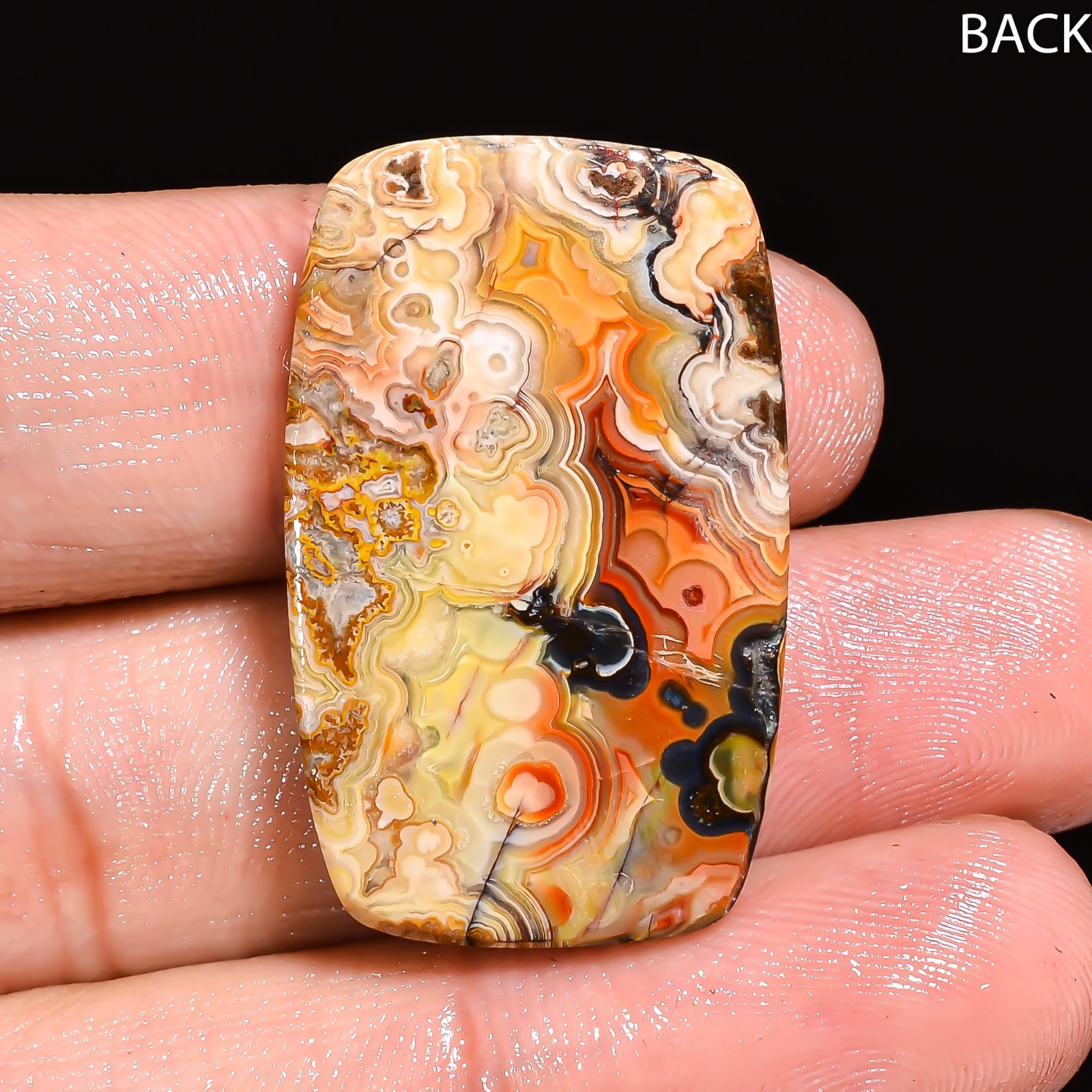 Natural Crazy Lace Agate Radiant Shape Cabochon Loose Gemstone 32X19X5MM 34 Cts.
