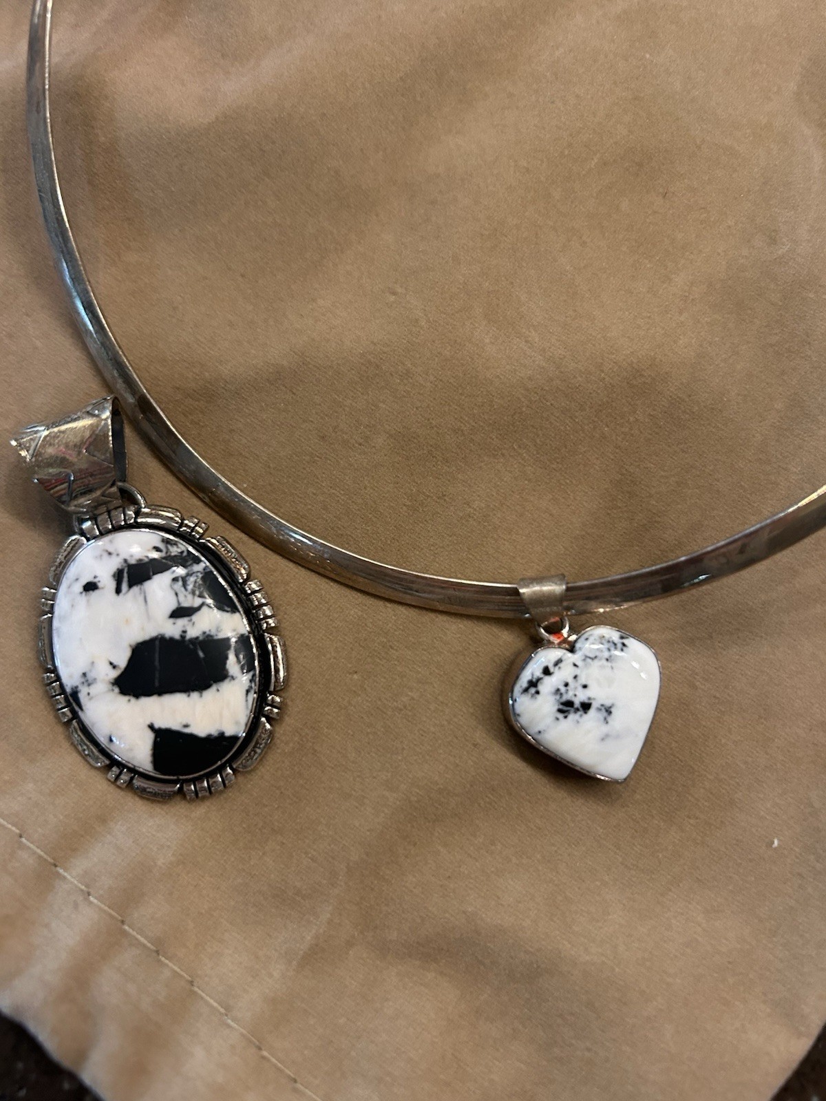 White Buffalo turquoise Necklace Heart Charm & Oval