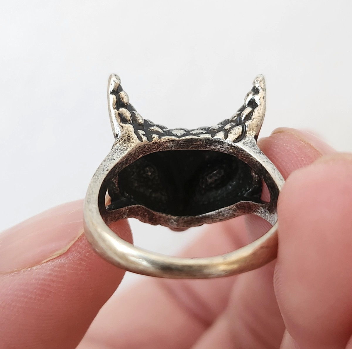 Vintage Silver Tone Fox Face Ring Cubic Zirconia Eyes Statement Jewelry Size 7