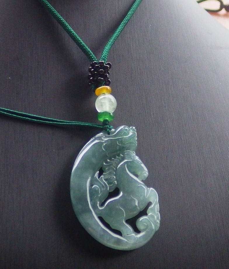Video Certified Green Natural A Jade jadeite Pendant Dragon Horse 龙马 133784 VS
