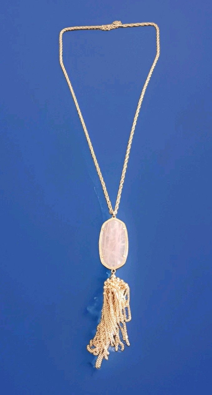 Kendra Scott RAYNE Rose Gold Plated Rose Quartz Long Tassel Necklace 28″