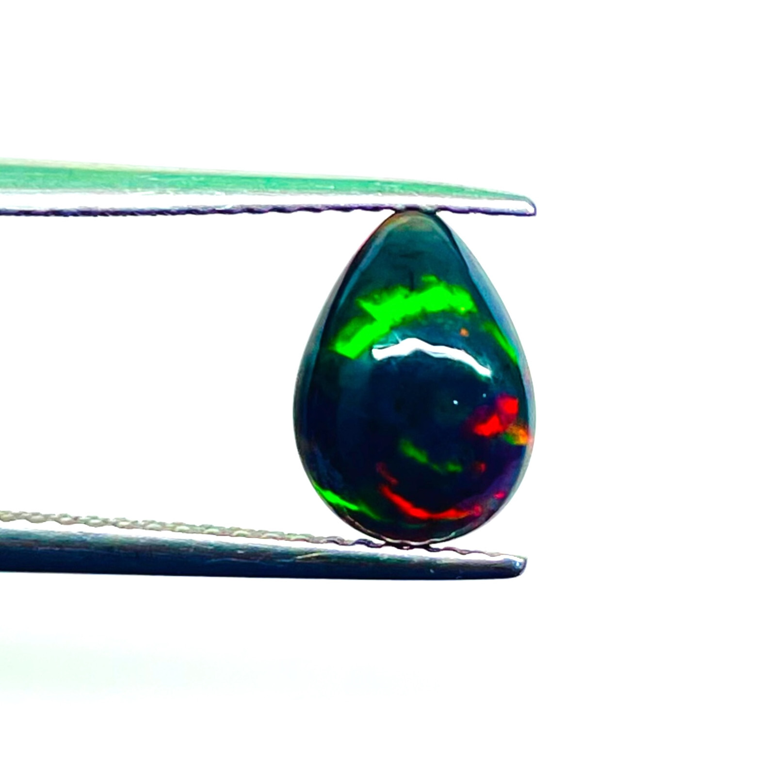 1.08 Ct Natural Ethiopian Black Opal 9.5x7mm Pear Multi Fire Cabochon Gemstone