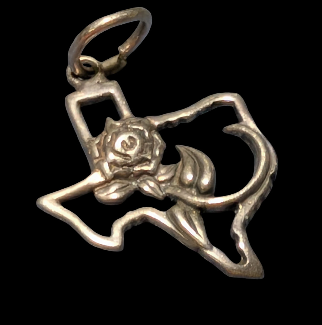 Signed Vintage Sterling Silver 925 Yellow Rose of Texas State Map Charm Pendant