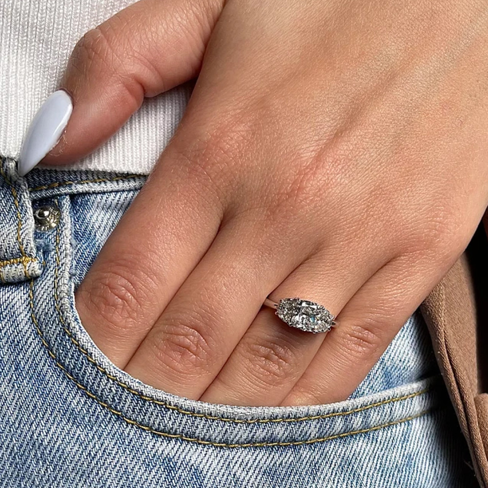 14K White Gold Lab Grown Diamond Wedding Ring 2 Carat Cushion Cut IGI Certified