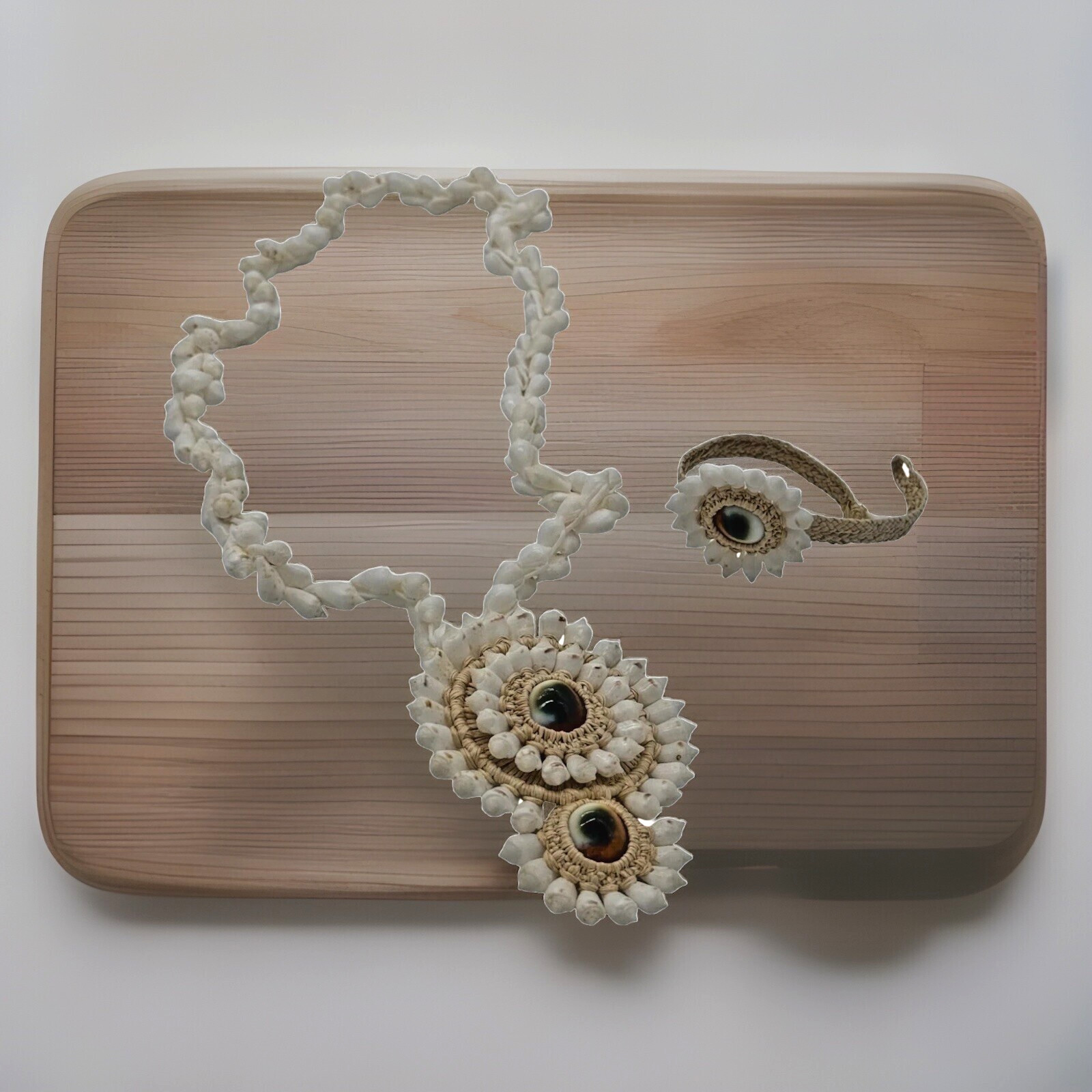 Handweaved Cowrie Shell Necklace & Bracelet Set Marshall Islands Coastal Charm
