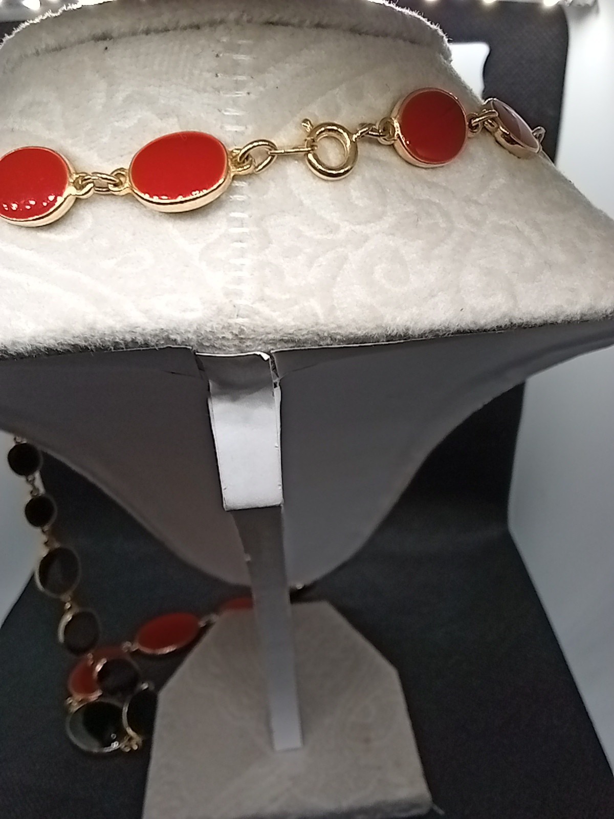 Red Black Reversible Necklace In Goldtone