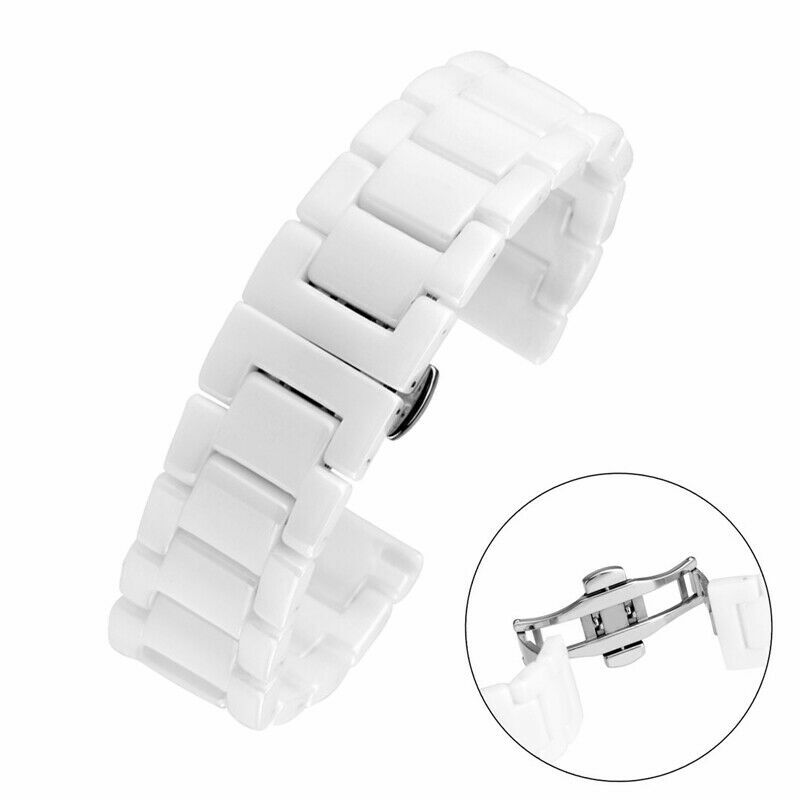 18/20/22MM Black/White Ceramics Watch Band Replacement Bracelet Butterfly Buckle