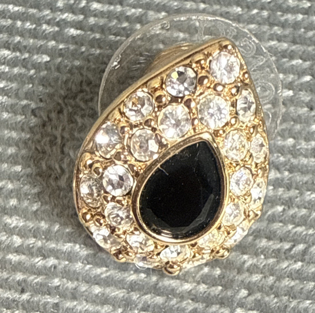 Swarovski Angelic Pear Pierced Earrings Jet Black Crystal Gold Tone Swan Logo