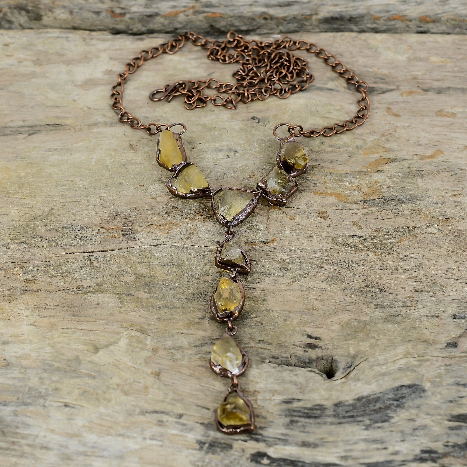 Citrine Rough Copper Love Gift Electroformed Chain Adjustable Necklace 18.0″