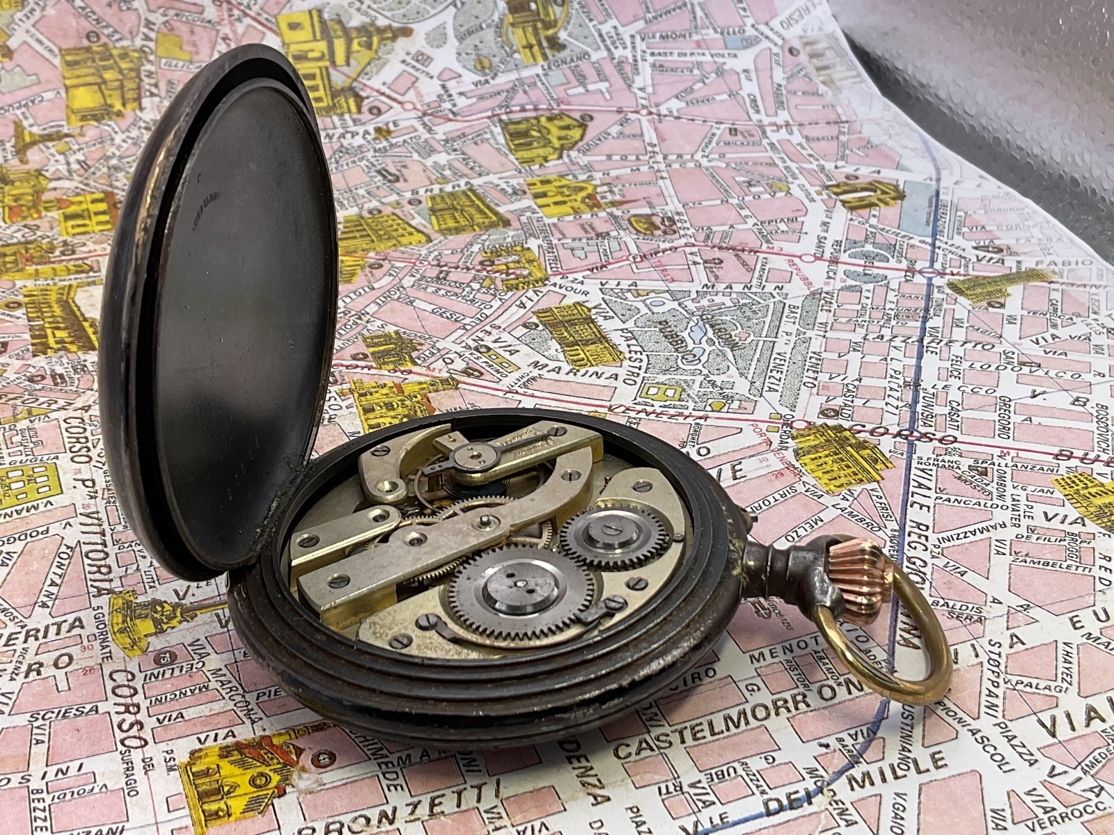Burnished Iron Controller. decorated dial. 1900 .POCKET WATCH