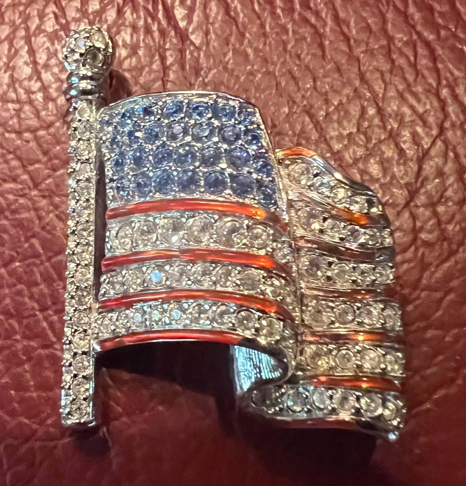 Swarovski crystal patriotic flag brooch
