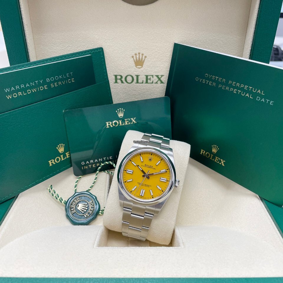 Rolex Oyster Perpetual 41mm 124300 Yellow Dial Stainless Steel Oyster Bracelet