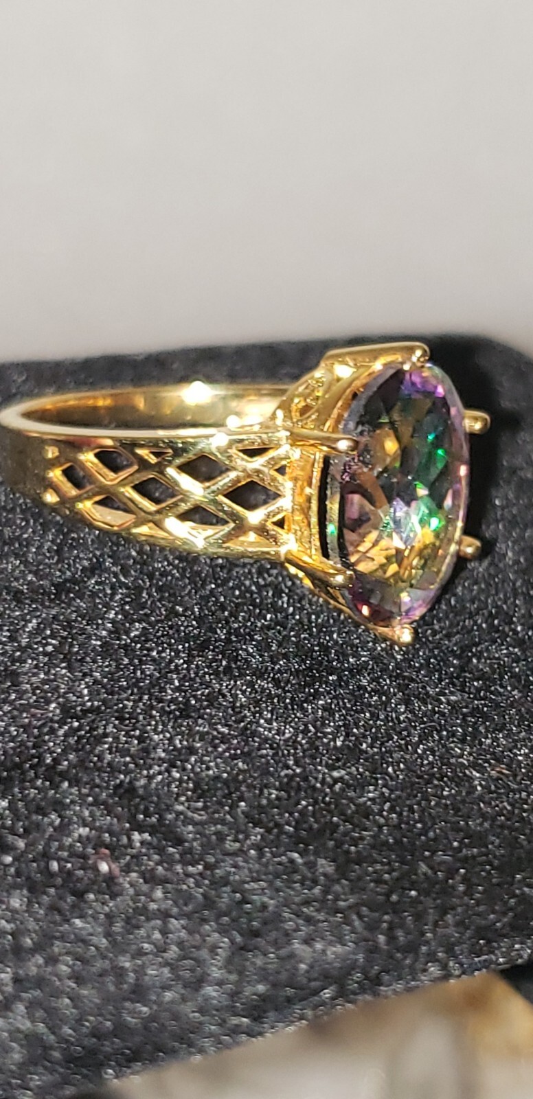 DK Ring Yellow Gold Plated Sterling Silver 925 Watermelon Rainbow Size 10.23