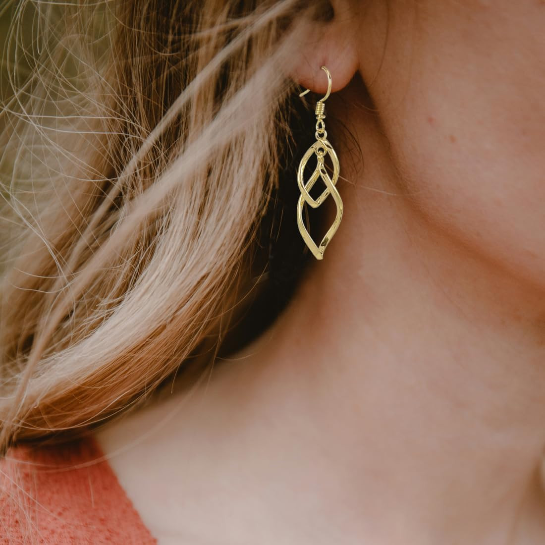 14K Gold Dangle Earrings for Women Trendy Double Spiral Drop Dangly Earrings Sta