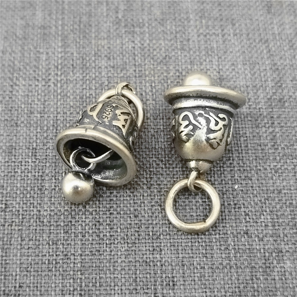 925 Sterling Silver Jingle Bell Shape Charm Low Sound OM Buddhist Pendant