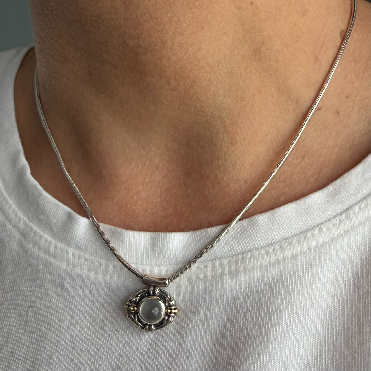 LAGOS Rare Vintage SS & 18k Caviar Moonstone 16″ Necklace