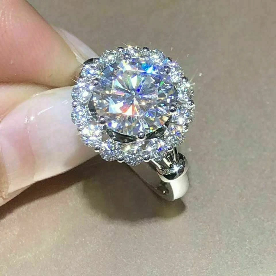 2.30Ct Lab Created Round Diamond Women’s Halo Wedding Ring 14K White Gold Finish