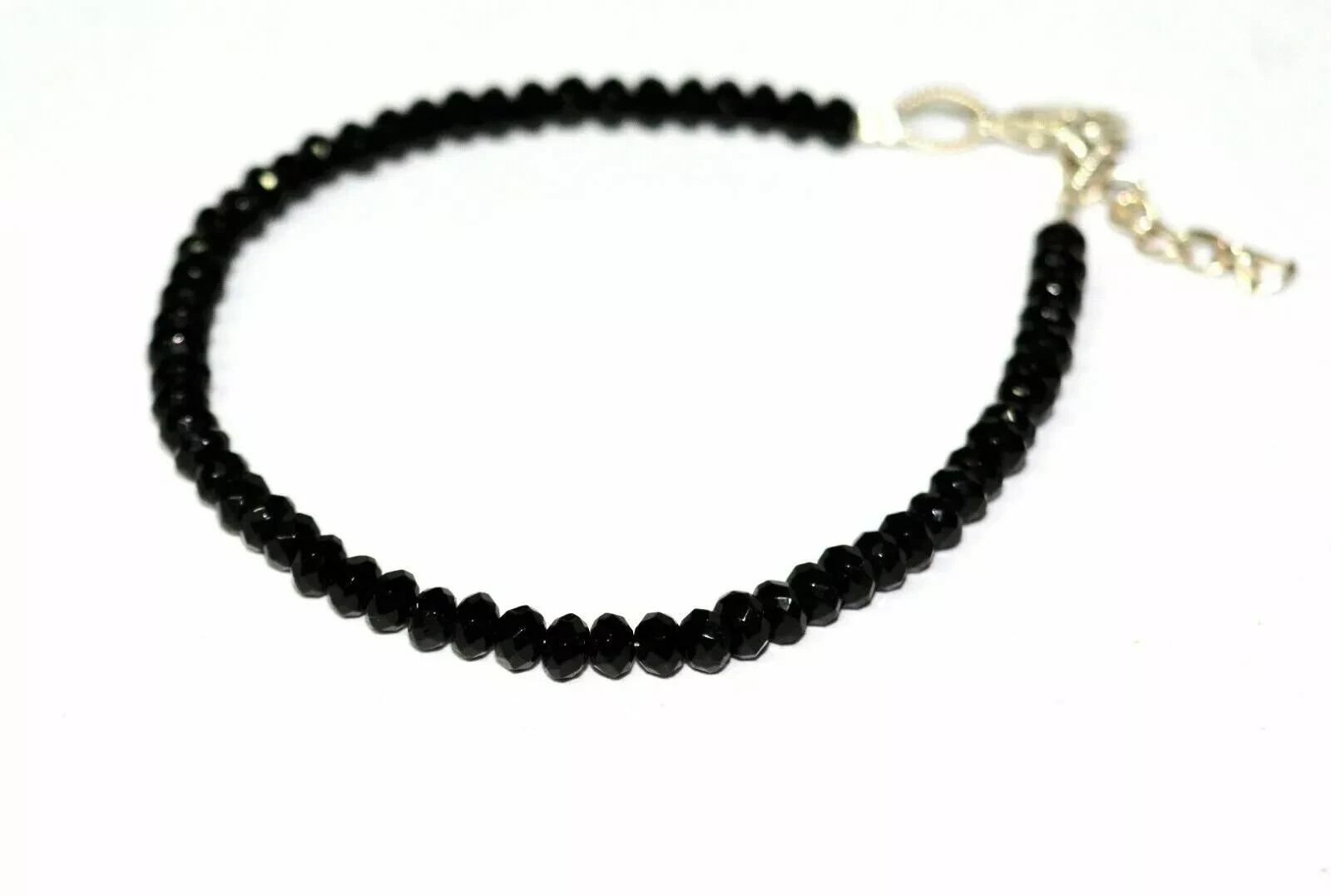 Natural Black Chalcedony Rondelle Faceted Beads Size 4-4.5mm 7″inch Bracelet
