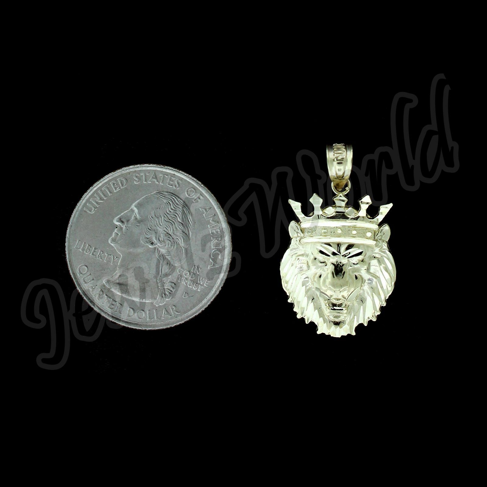 10K Yellow Gold Men’s Crown Lion Head Charm Pendant Diamond Cut & Rope Chain