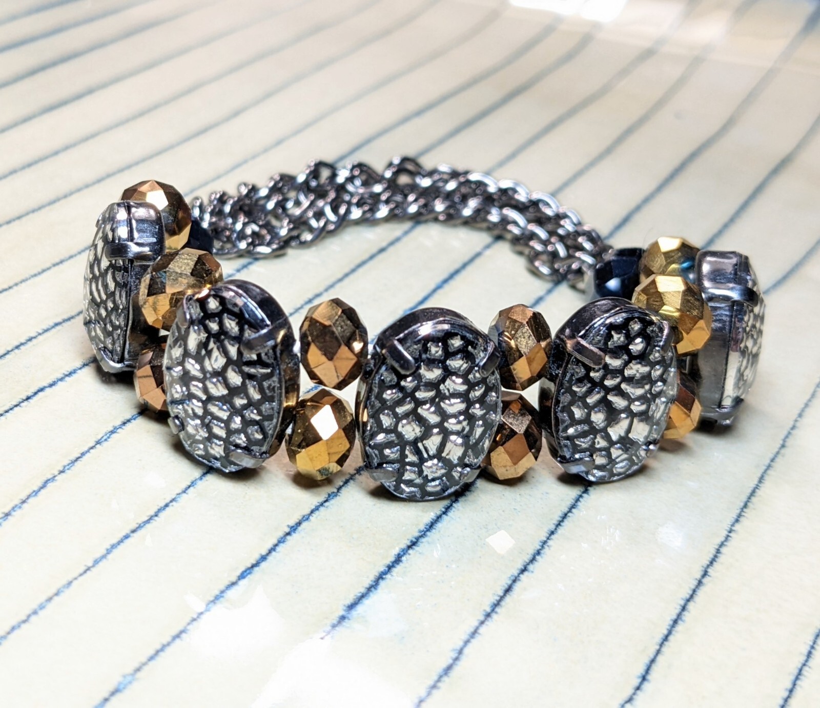 Snake Print Bracelet Chain Bracelet Woman Purple Silver Stretch Beaded 6 pcs