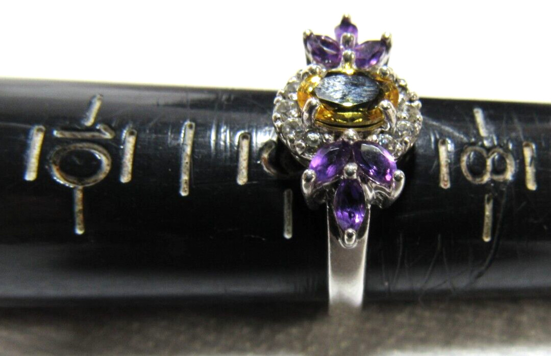 Gorgeous Bangkok Ratnaraj Sterling Silver Citrine Amethyst CZ Sz 8.75 Ring BBJ
