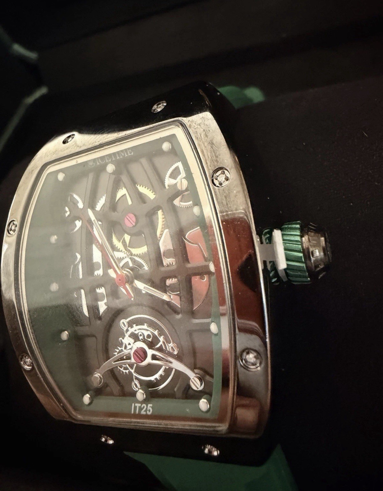 IceTime IT25 Women’s Quartz Skeleton Dial 33mm SS Case Green Silicone 30m