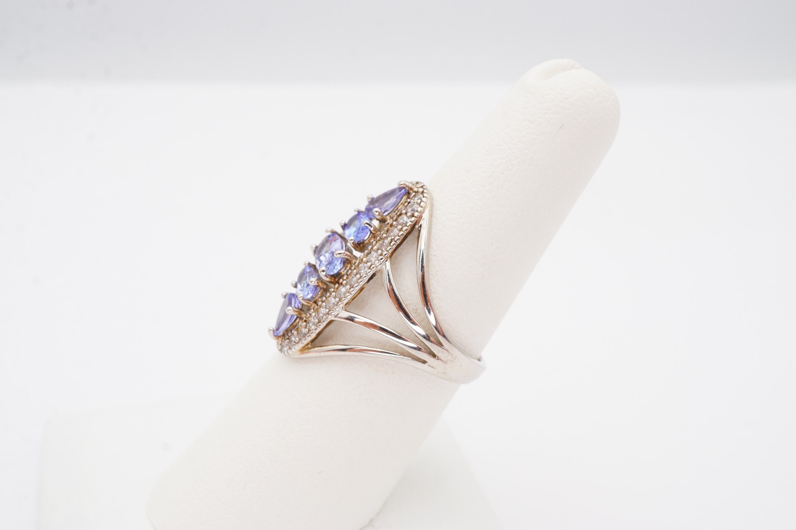 Sterling Silver 925 Iolite White Topaz Ring Size 7