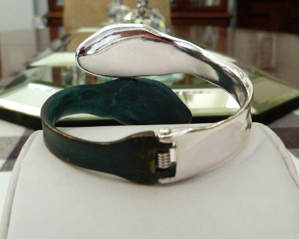 ROBERT LEE MORRIS SOHO SCULPTURAL OXIDIZED VERDIGRIS BRASS RHDOIUM BRACELET