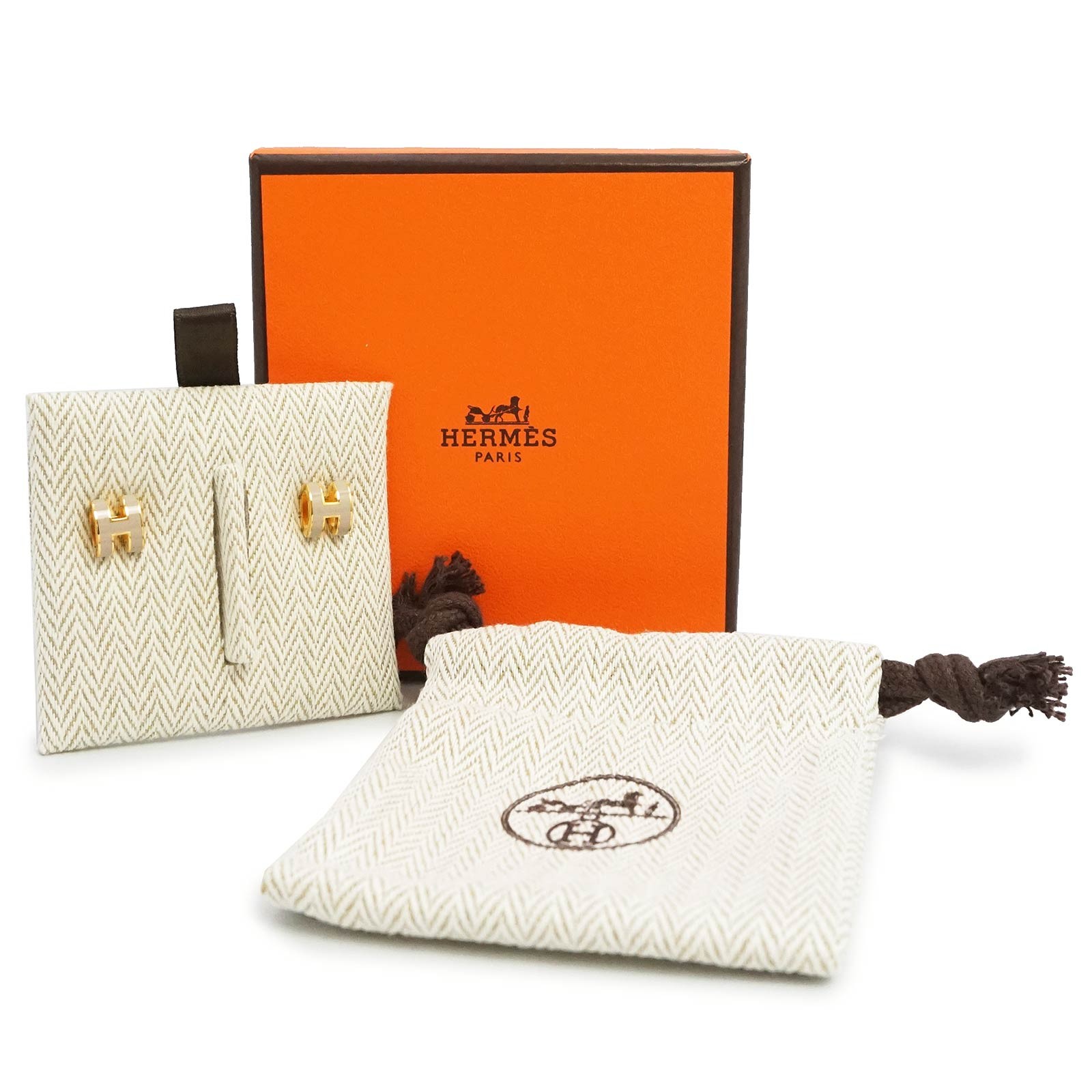 HERMES Pop H Mini Pop H lacquered metal, Marron Glace & Earrings