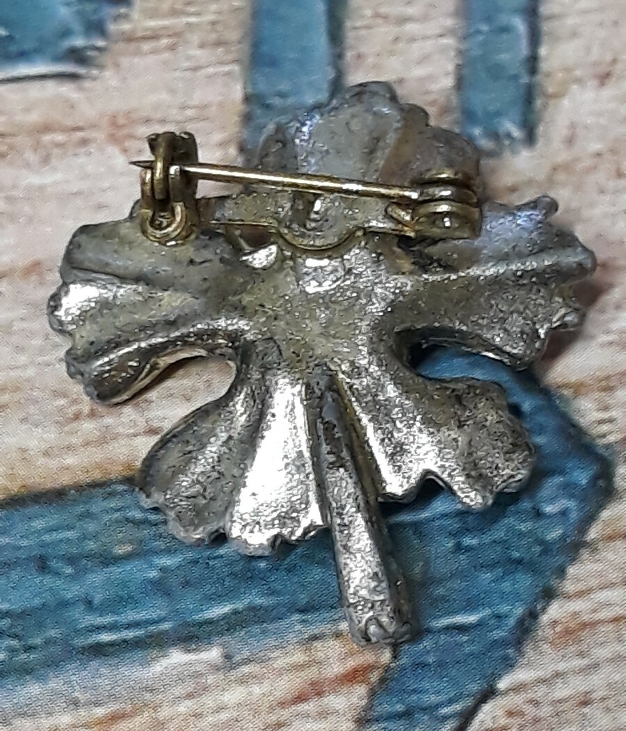 Silver Tone Brooch w/White & Blue Enamel Flower Design Blue & White Rhinestones