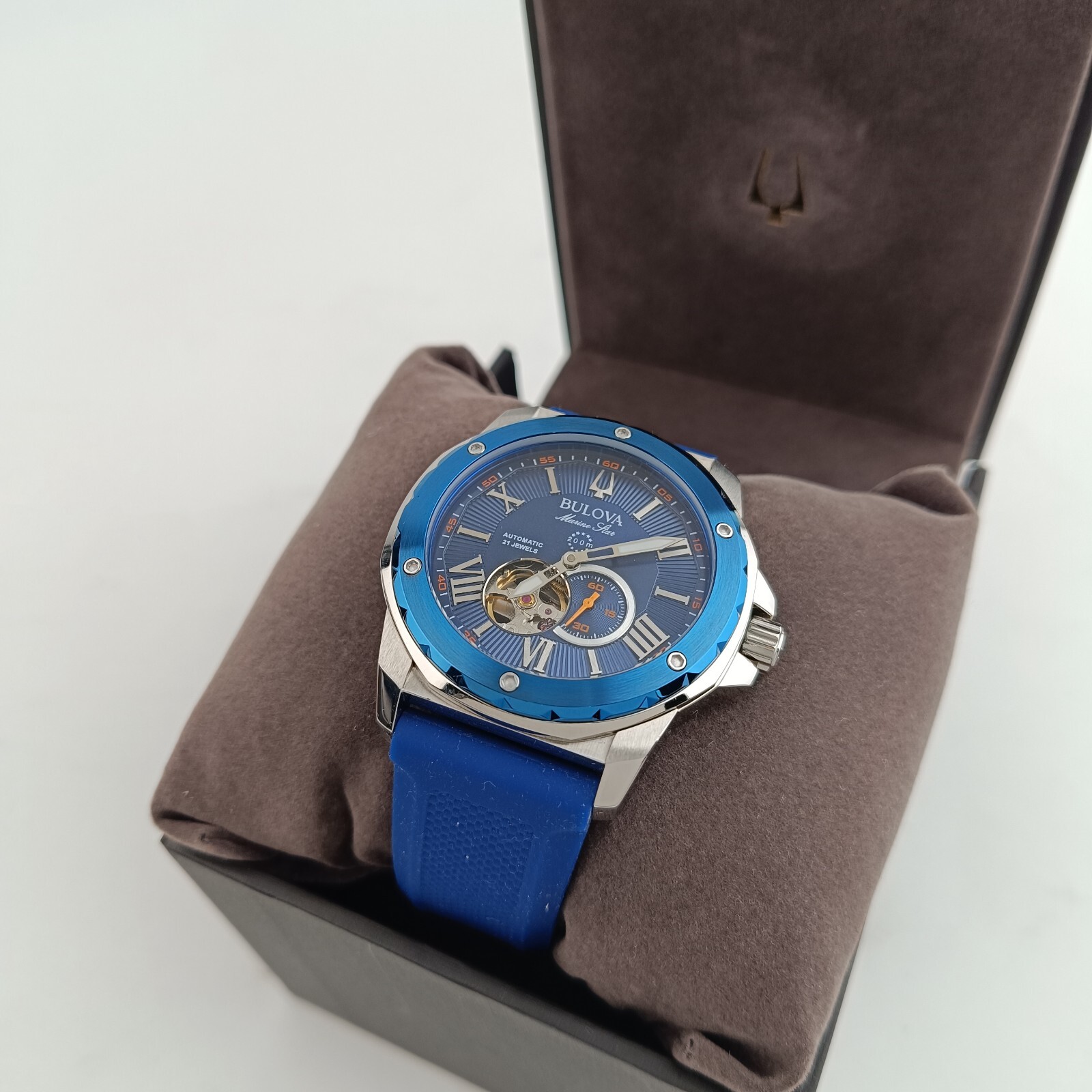 Bulova Marine Star 98A303 Men’s Automatic 45mm Blue Dial Rubber Strap Watch