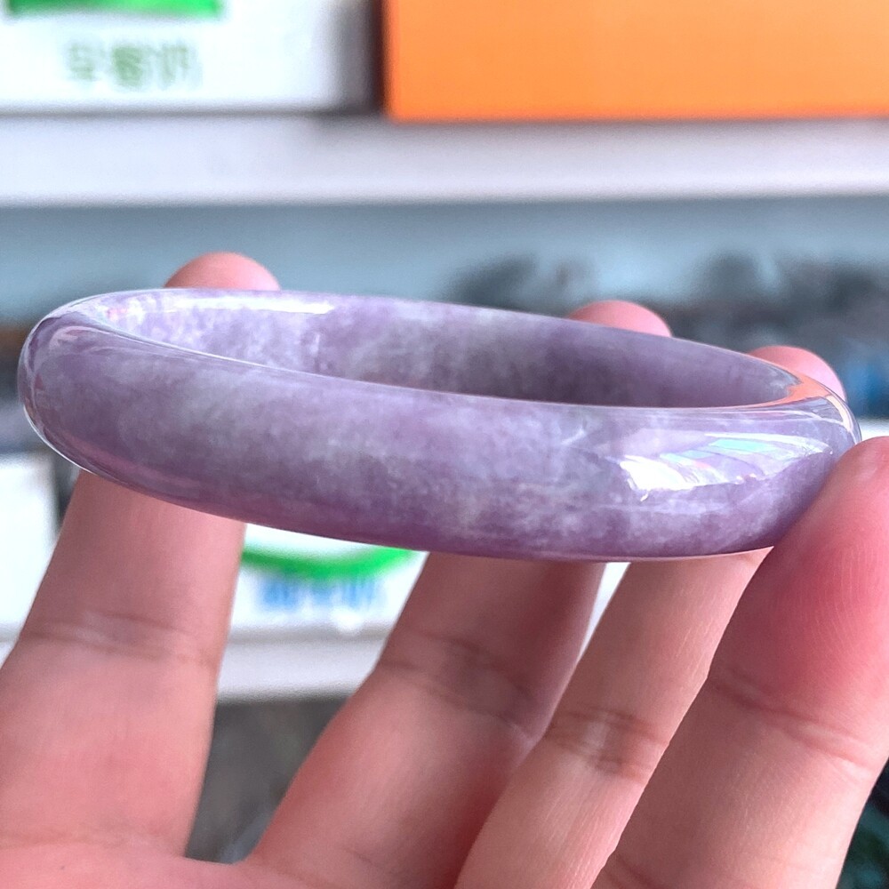 Certified Grade A Lavender 57-58mm Natural Burma Jade jadeite Bangle Bracelet