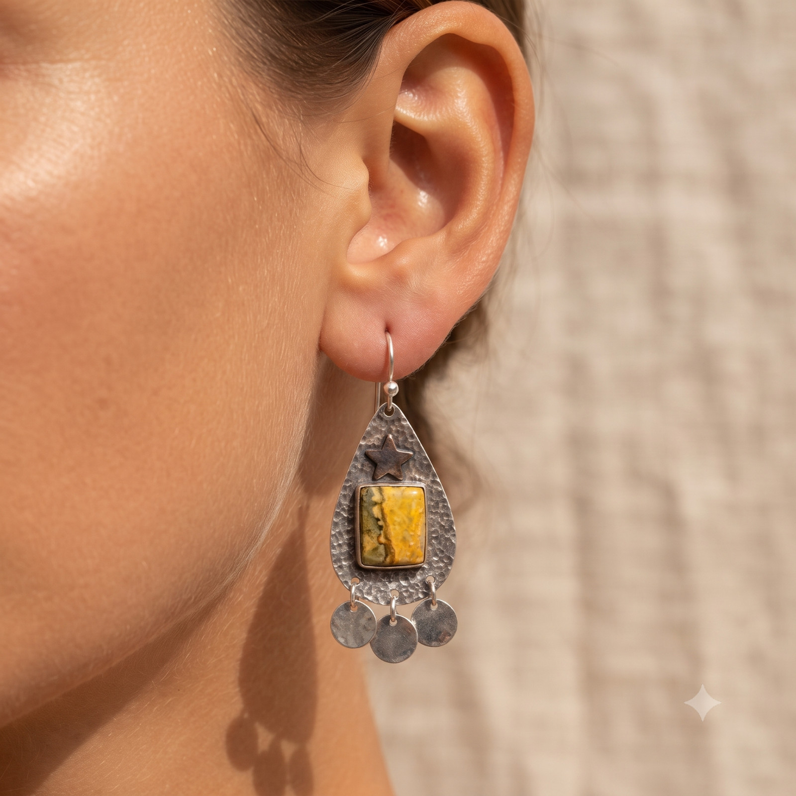 Genuine Bumble Bee Jasper 925 Sterling Silver Hook Mother Drop Earrings Jewelry