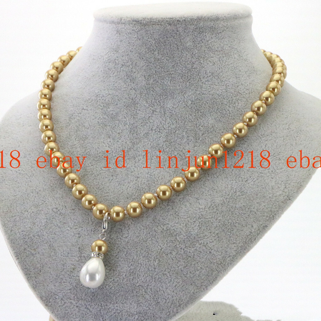 Fashion 8mm Multicolor South Sea Shell Pearl White Teardrop Pendant Neckalce 18″