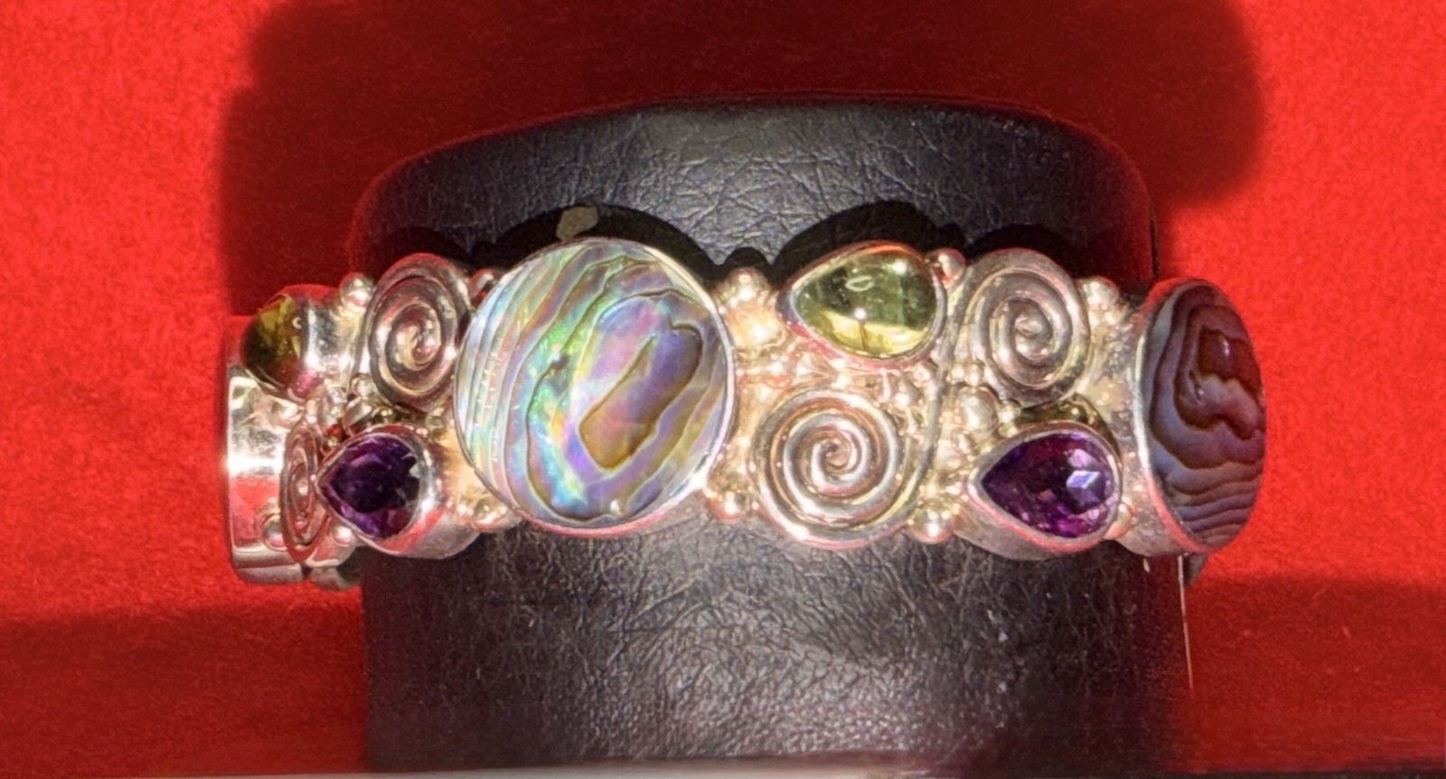 Sajen Abalone Shell Green Blue Purple Sterling Silver Cuff Bracelet