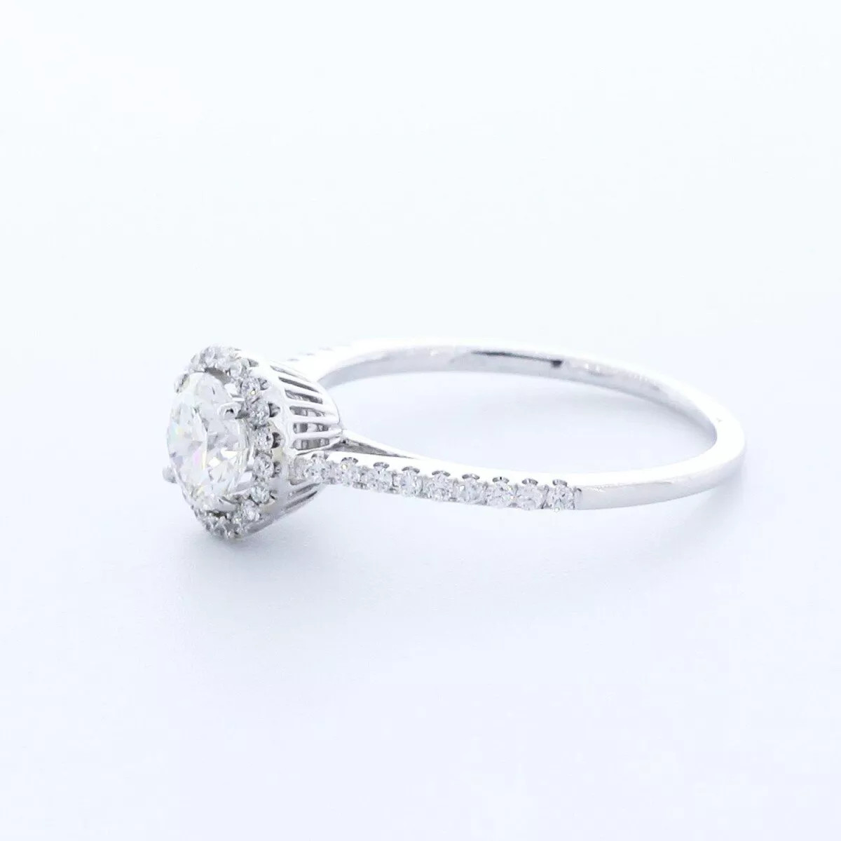 Side Stone Engagement Ring 14K Gold Halo 1.06 CT Round Lab-Grown Diamond D VS1