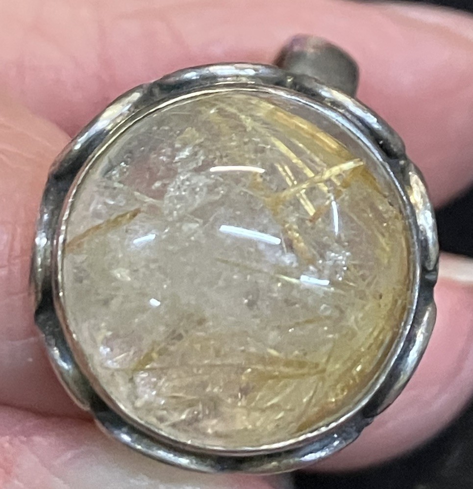 Sterling Silver ring featuring a natural golden rutilated quartz stone Size 8.5