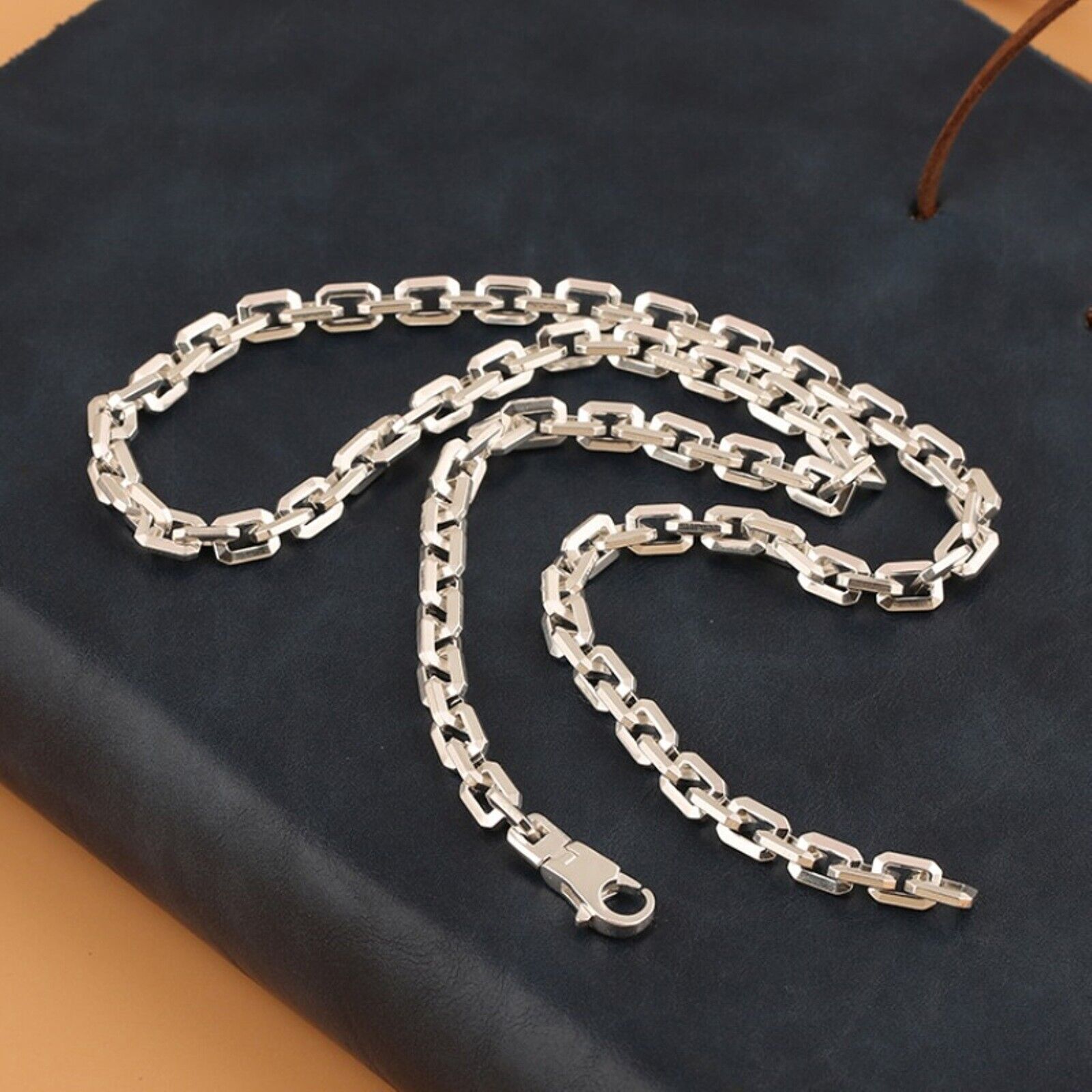 Pure S925 Sterling Silver Chain Women Men 6mm Square Cable Link Chain Necklace