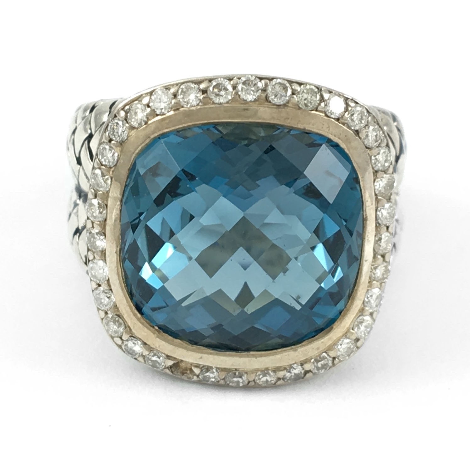 Scott Kay Sterling Silver Diamond & Blue Topaz Large Dome Ring