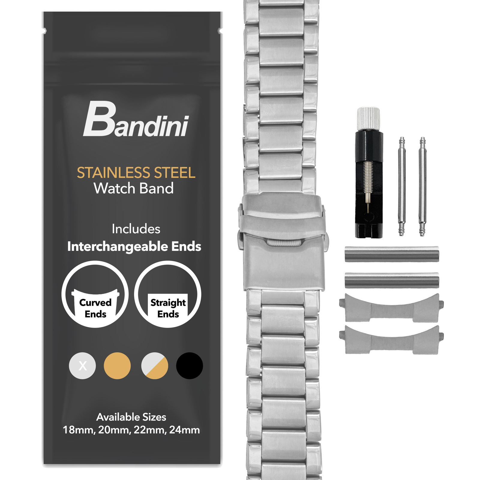 20mm Curved Steel Metal Watch Band Bracelet for Hamilton Intra-Matic