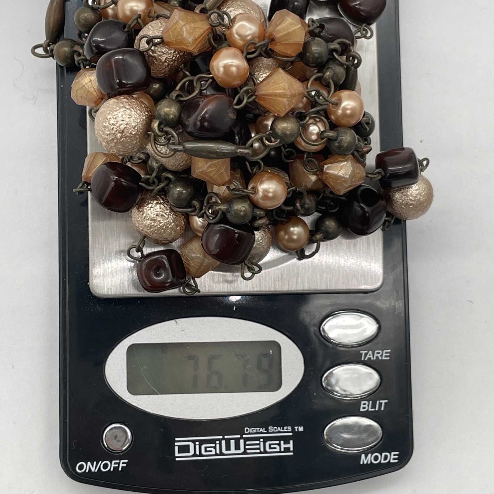Vintage Style Brown Tones Beaded Layered Necklace With Geometric Beads 37 In