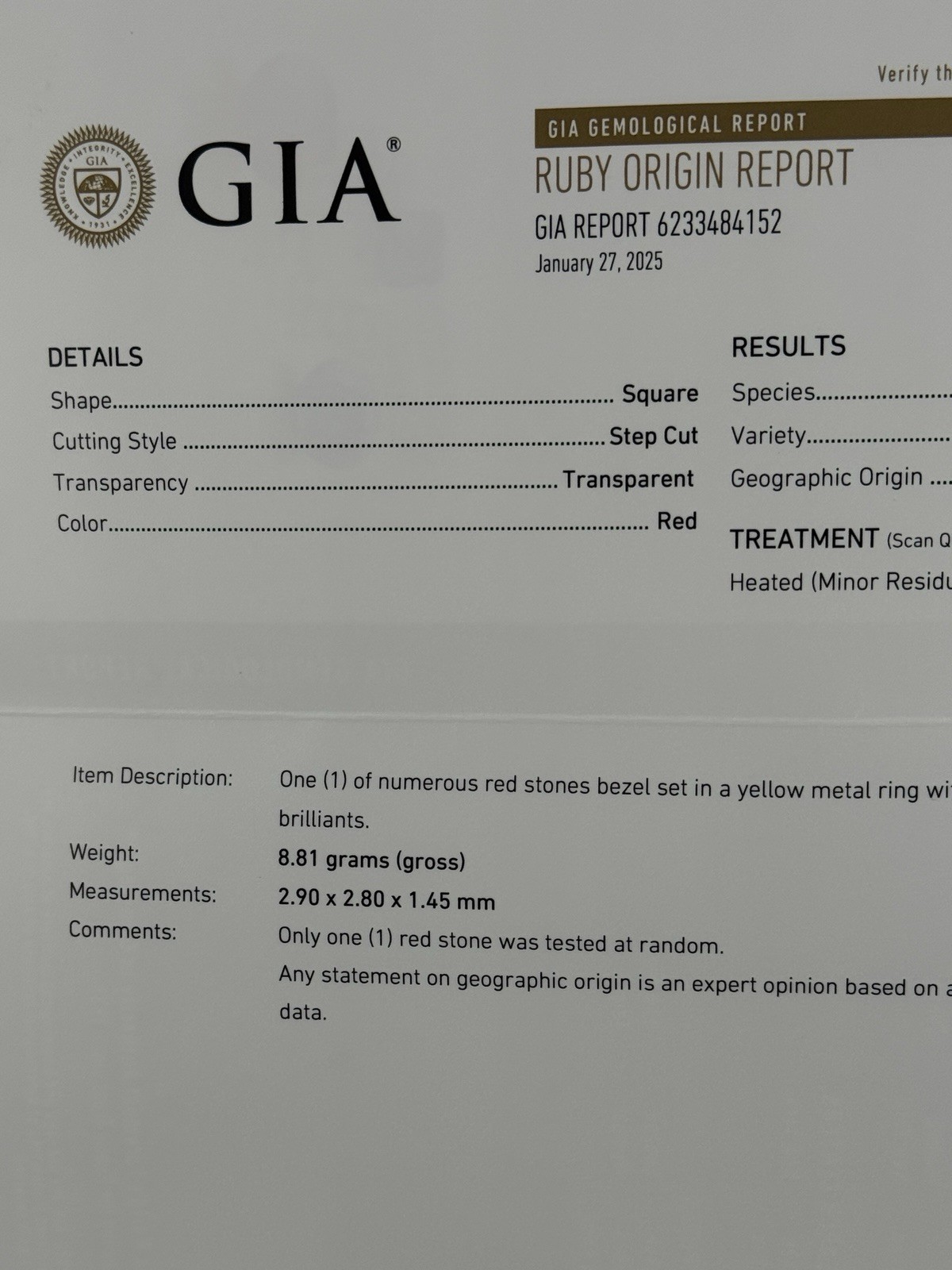 GIA Graded Certified 14K Gold Diamond Natural Burmese Ruby Ring Size 9 8.8 Grams
