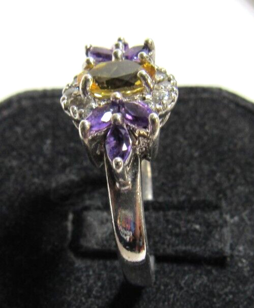 Gorgeous Bangkok Ratnaraj Sterling Silver Citrine Amethyst CZ Sz 8.75 Ring BBJ