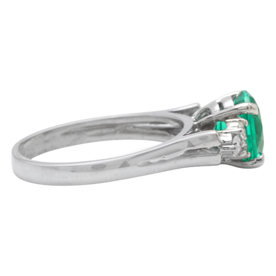 10K Solid White Gold Chatham Lab Created Emerald and Diamond Ring