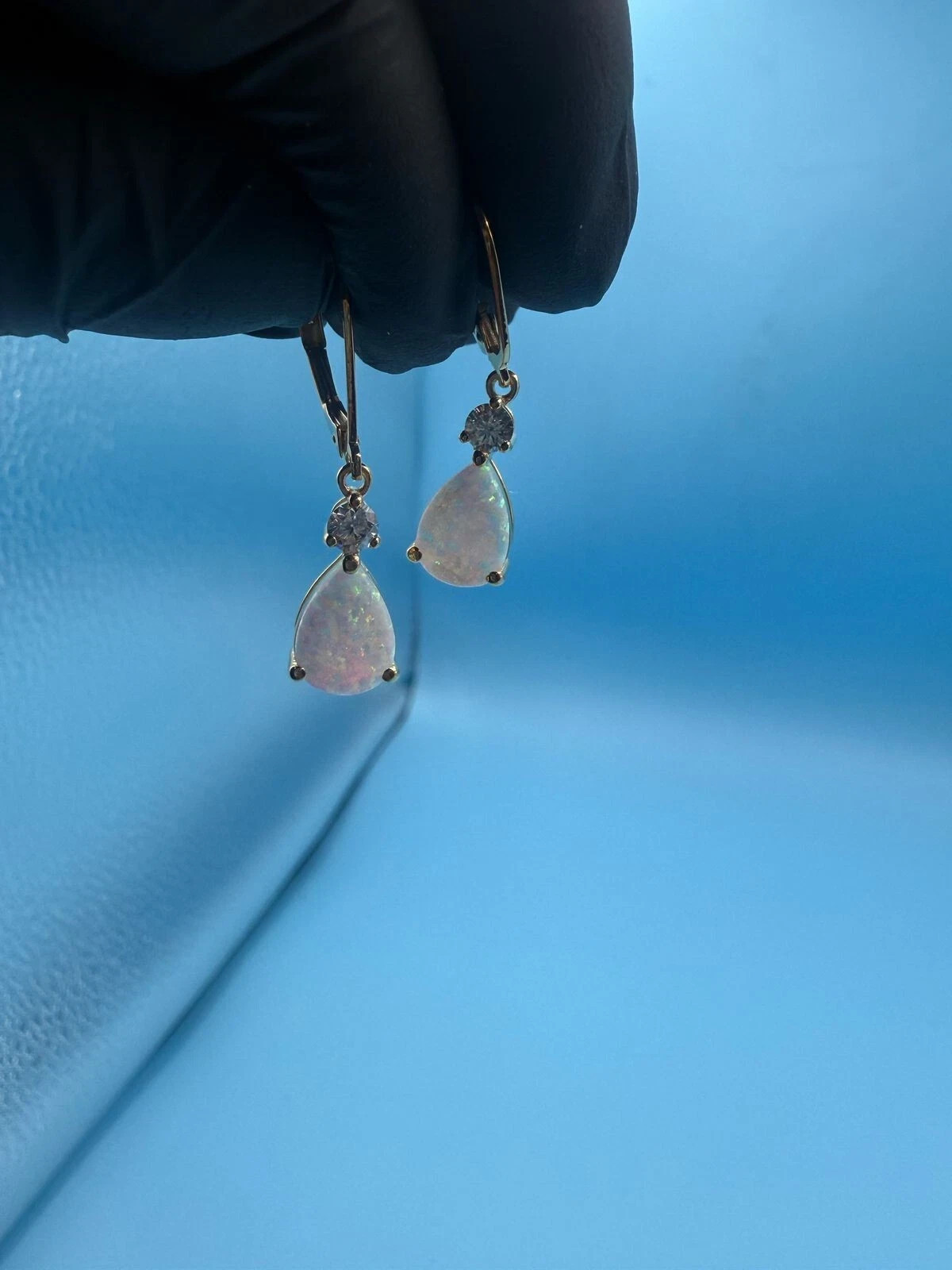 3Ct Pear Genuine Fire Opal Drop Dangle Earrings 14k Yellow Gold Plated
