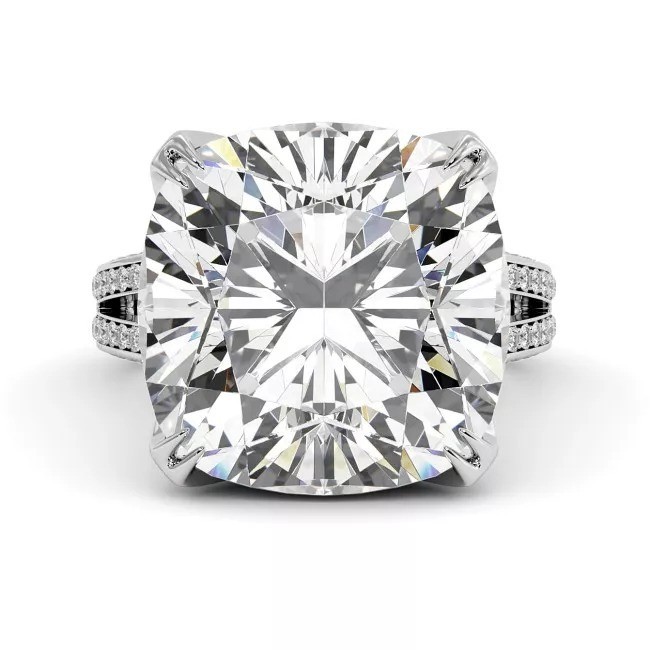 HUGE & RARE 40 Ct Certified Treated Off White Diamond Cocktail Ring, 925 Silver