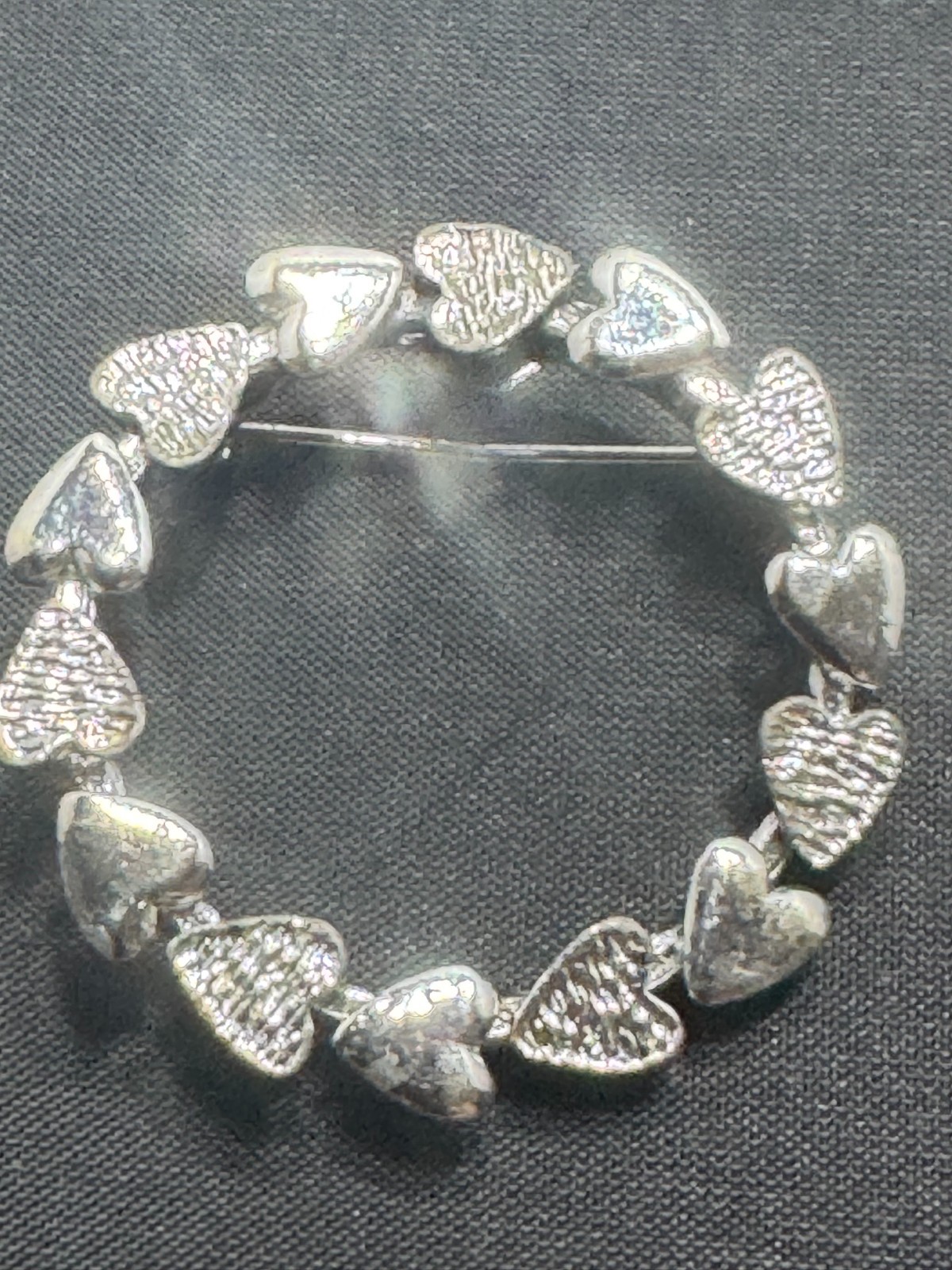 A-002 Gerrys Silver Tone Circle Of Hearts Brooch Pin Shiny Textured