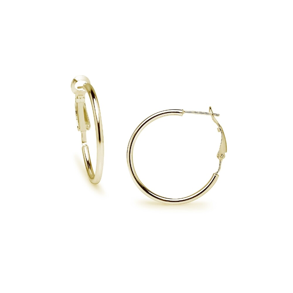 Round Clutchless 2x30mm Hoop Earrings in Polished Yellow Gold Plated 925 Silver