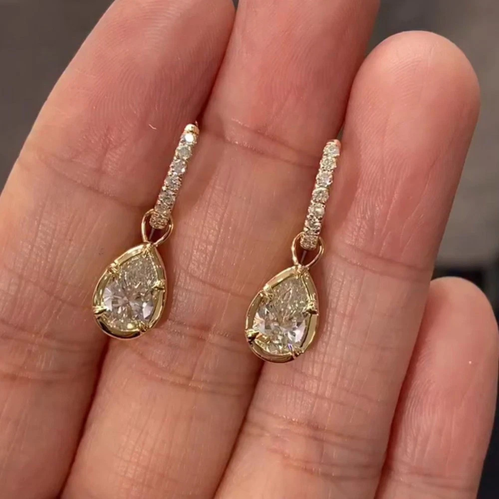 3 CT Pear EF-VS1 Lab Grown Diamond Wedding Drop Dangle Earrings 14K Yellow Gold